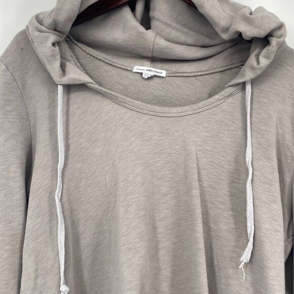 James Perse Women's French Terry‎ Long Sleeve Drawstring Hoodie Taupe Large - Picture 7 of 14